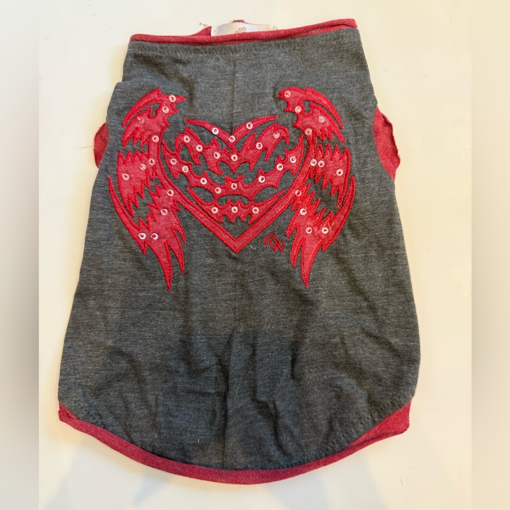 Gray and Red Dog Shirt with Heart Design